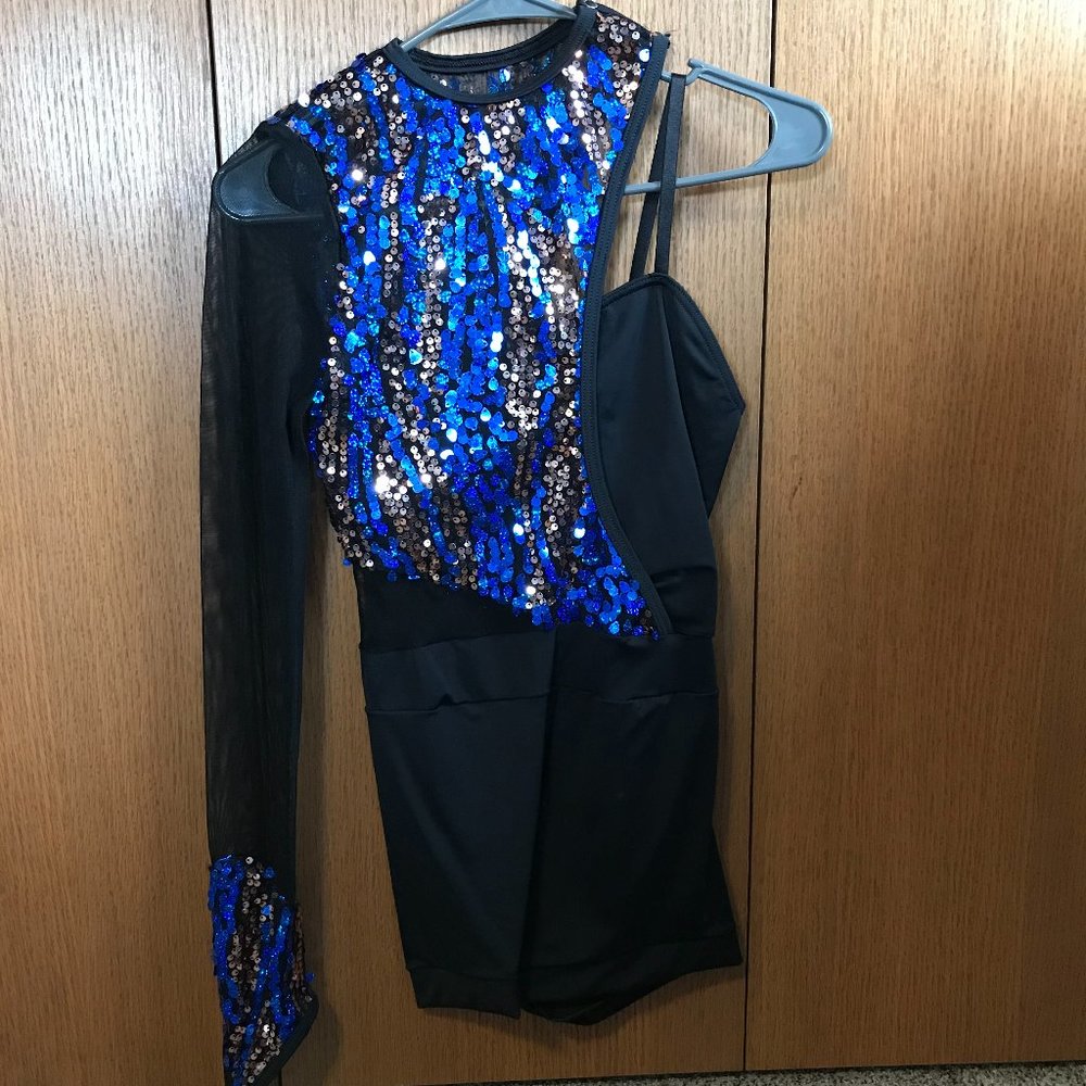 Weissman Blue/Gold Sequin Jazz Dance Biketard Dress Adult Small